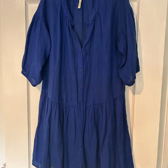 APIECE APART - maurino organic cotton & linen blend drop waist dress in Navy - Picture 1 of 5